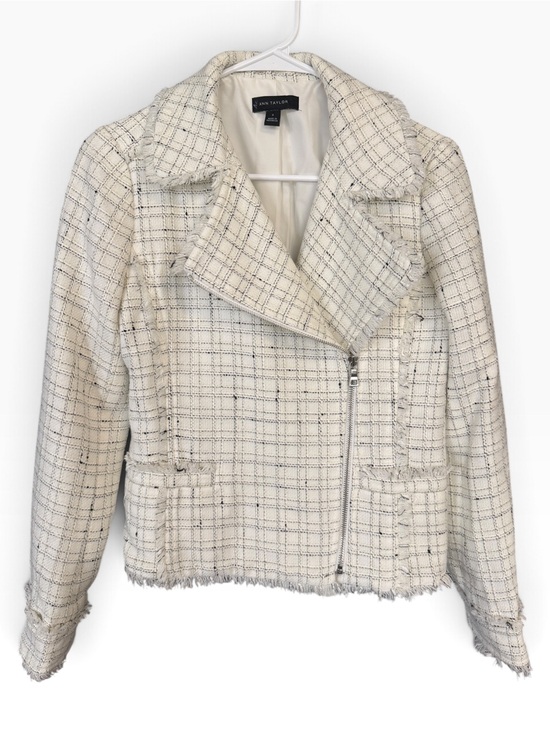 Ann Taylor Jackets & Blazers - Ann Taylor Black and White Tweed Moto Jacket - Size 0